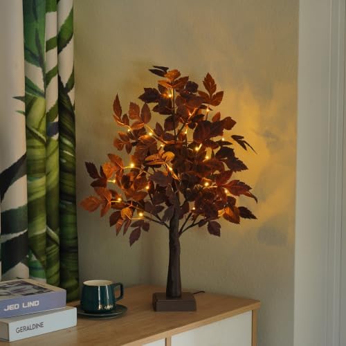 2FT Lighted Birch Tree with Green Leaves, LED Tabletop Christmas Tree, USB/Battery Powered Light Up Tree with Auto Timer for Indoor Holiday Desk Home Decor - Image 4