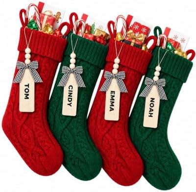 houscly 18 Inch Personalized Christmas Stockings, 4 Pack Red Green by houscly