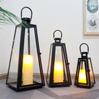 TRIROCKS Set of 3 Decorative Candle Lantern 11/16/21''H Metal Outdoor Candle Holder Hanging Lantern with Tempered Glass for Christmas Home Living Room Parties Event Indoors Outdoors (Black Triangle) - Image 5