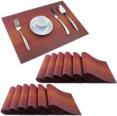PIGCHCY Placemats Set of 12 Washable Durable Place Mats Vinyl Heat Resistant Non-Slip Table Mats Indoor Outdoor (Scarlet Red) by PIGCHCY