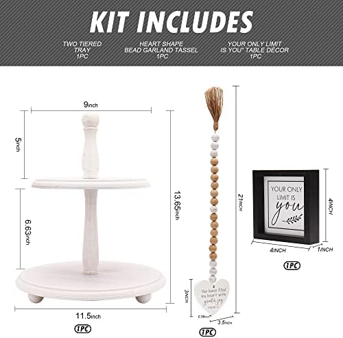Defined Deco Two Tiered Tray Wooden Tiered Serving Tray Farmhouse Tiered Tray Stand with Tiered Tray Décor Signs for Kitchen Island Decor and Rustic Farmhouse Décor, Set of 3 - Image 2