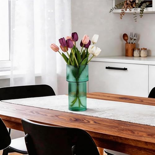 Large Glass Vase, 12 Inches Tall Vase for Flowers, Green Flower Vases for Bouquet, Modern Green Glass Vases for Living Room, Dining Table, Office, Entryway, Mantle, Shelf, Wedding Gifts - Image 7