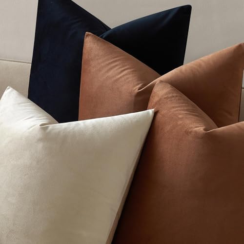 JUSPURBET 28x28 Euro Velvet Throw Pillow Covers Set of 2,Mocha Mousse - Image 4