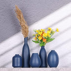 Blue Ceramic Vase - Set of 5 Blue Bud Vases, Modern Farmhouse Navy Blue Decorative Vases for Home, Office, Living Room, Table Decor - Ideal Centerpieces for Flowers, Shelf and Fireplace Accents - Image 5