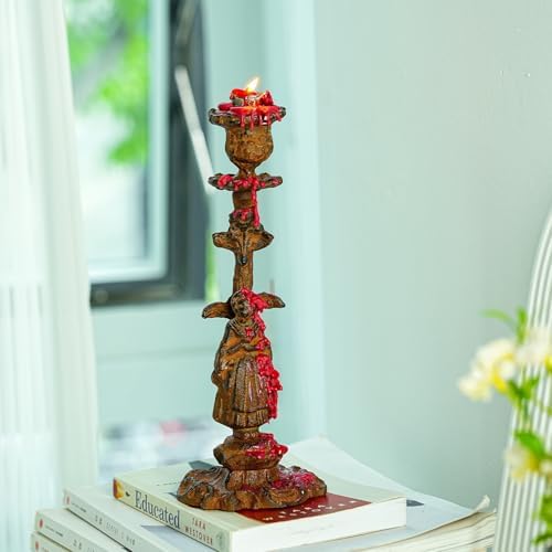 Sungmor Cast Iron Candle Holder, 10.2in Rust Noblewoman Figurine Design - Image 4