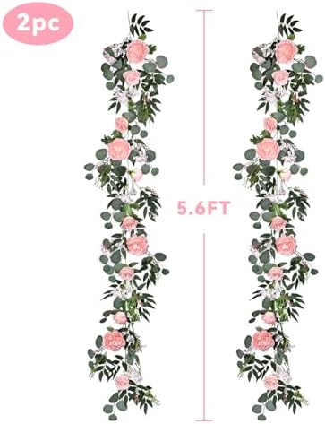 Lvydec 2 Pack Artificial Peony Flower Garland - 6ft Silk Peony Vine Willow Leaves and Eucalyptus Garland White Arch Flower Vine for Wedding Party Table Decoration (Pink) - Image 2