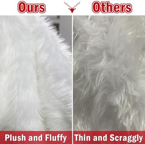 Multiwins 60 Inch Faux Fur Christmas Tree Skirt, Fluffy Plush Skirt for Christmas Tree, White Christmas Tree Rug Skirt Perfect for Christmas Party Decorations - Image 5