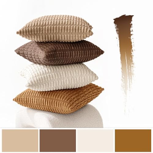 MIULEE Pack of 4 Corduroy Decorative Throw Pillow Covers 20x20 Inch Brown - Image 2