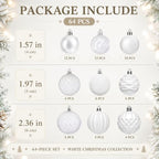 Lunmon 64 Pcs White Christmas Ball Ornaments Modern Xmas Tree Decorations - Image 3
