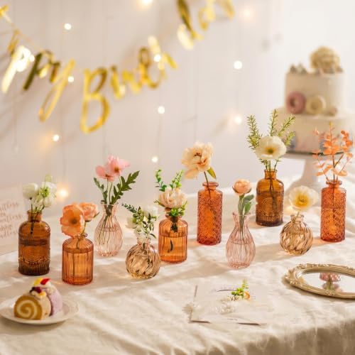 Hewory Small Bud Vases Bulk: 25Pcs Glass Amber Flower Vases for Centerpiece - Image 2