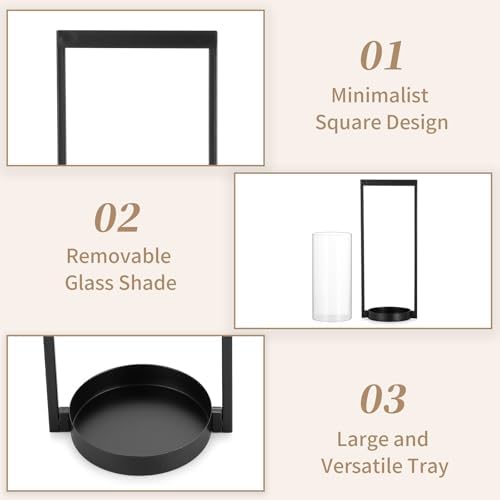 Sziqiqi Hurricane Candle Holder for Pillar: Black Modern Candle Holders for Table Centerpiece - Geometric Candle Stand Set of 2 with Glass for Living Room Fireplace Christmas Decor (Pack of 2) - Image 6