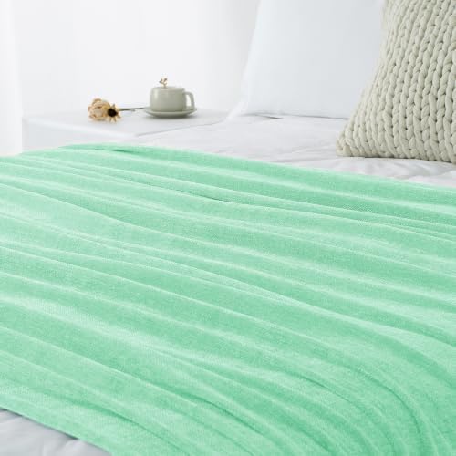 Chenille Throw Blanket for Couch 50" x 60", Mint Green - Image 4