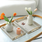SwallowLiving Set of 2 Shagreen Serving Tray with Gold Polished Metal Handles Ivory Wood Decorative Tray PU Leather with Brushed Gold for Coffee Table Ottoman Console Table - Image 7