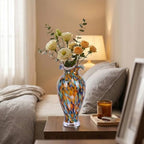 12in Tall Hand Blown Glass Vase Unique Ruffle Wide Mouth Vases, Elegant Modern Glass Flower Decorations Vase, Beautiful Colorful Vases for Home Living Room Bookshelves Wedding High End Centerpieces - Image 7