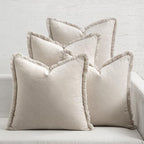 MIULEE Fall Linen Fringe Pillow Covers Set of 4 18x18 Neutral Beige by MIULEE