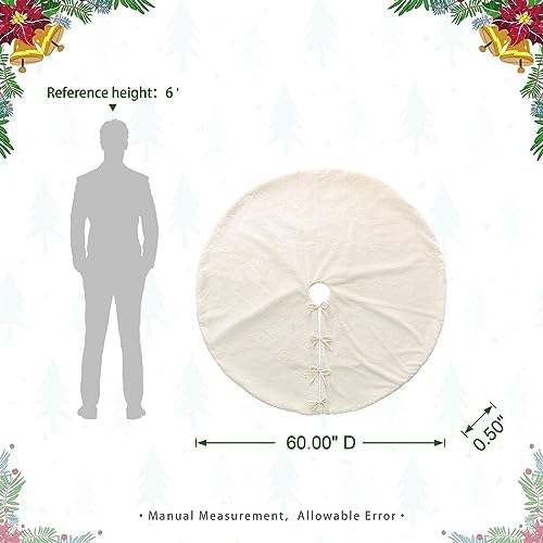 Glitzhome 60”D Oversized White Christmas Tree Skirt,Large Faux Rabbit Fur Rustic Xmas Tree Skirt for Christmas Home Party Holiday Decorations - Image 2