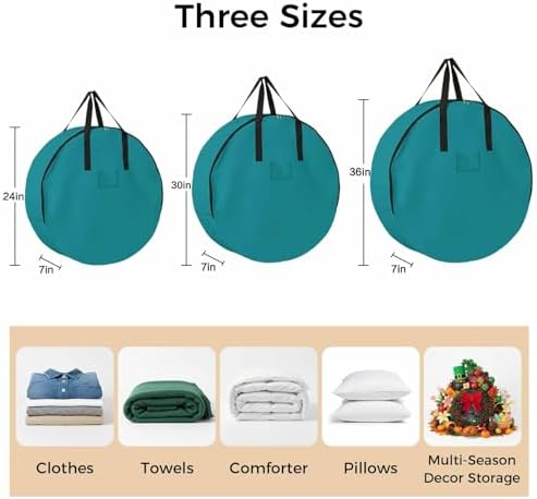 30 Inch Round Storage Bag 1 Pack,Pure Color Blue And Green Waterproof Wreath Storage Container with Handles&Zipper Plain Single Bright Color Closet Organizer Bags Garland Box - Image 7