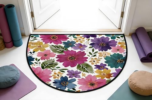 Colorful Seasonal Flowers Door Mat for Outdoor Indoor Welcome Mat Half Round Doormat Entryway Rug 24" x 36" Door Mats for Home - Image 5