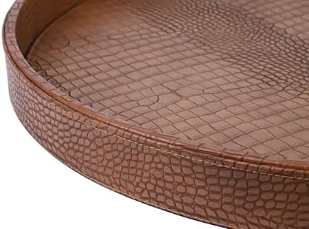 HofferRuffer Large Round Serving Tray 24'', Elegant Faux Leather Circle Ottoman Table Tray, Serve Tea Coffee Breakfast in Bedroom Living Room Kitchen (Antique Brown, 24'') - Image 6