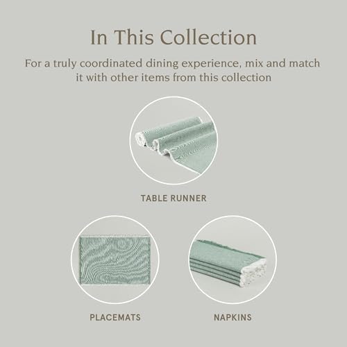 Over&Back Set of 4 Woven Frayed Chambray Placemats - Colorful Dining Table Mat - Hand-Finished Frayed Edges - 100% Cotton - Machine Washable - Kitchen and Home Decor - Green - 14" L X 20" W - Image 4
