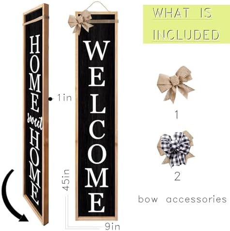 TQianJiang Outdoor 2in1 Welcome Sign for Front Porch Standing 45"X9" Wood - Image 2
