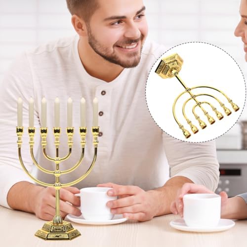 Homoyoyo Menorah 7 Branch: Traditional Jewish Menorah, Jerusalem Temple Candle Holder Traditional Jewish Big for Home Decor, Prayer, and Festive Celebrations Chanukah(Gold) - Image 7