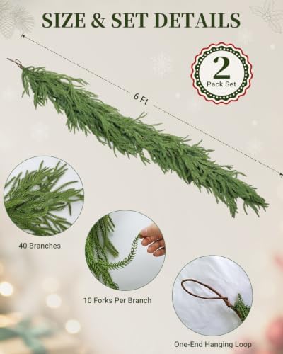 6 FT Norfolk Pine Garland, Real Touch Christmas Greenery Decor - Image 2