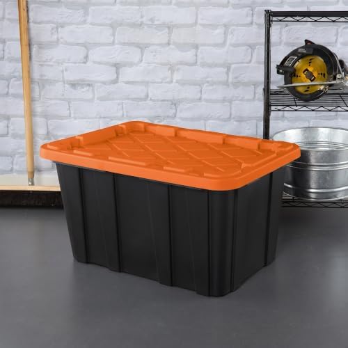 Sterilite 24 Pack 27 Gal Industrial Storage Tote with Snap Fit Lids, Orange - Image 5