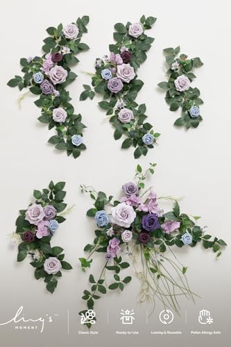 Ling's Moment Flower Garland, 6FT Eucalyptus & Rose, Purple - Image 5