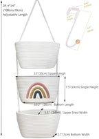 Over the Door Hanging Basket for Organizing 3 Tiers Woven Cotton Rope Wall Mount Storage basket Decorative Kitchen Hanging Organizer Bathroom include 1 door hook Rainbow White - Image 3