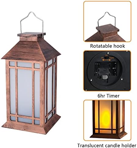 Bdor 13 Inch Outdoor Decorative Lanterns with LED Candle Timer 2 Pack Brown - Image 5