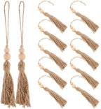 KALLORY 12 X Wooden Bead Tassel Strings Wood Jute Rope Boho by KALLORY