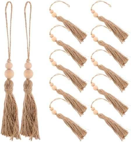 KALLORY 12 X Wooden Bead Tassel Strings Wood Jute Rope Boho by KALLORY