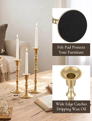 Gold Candlestick Holders Vintage: Brass Taper Candle Holders - Image 3