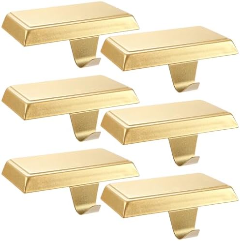 Sunshane 6 Pieces Christmas Stocking Holders Mantel Stocking Hanger Hooks Fireplace Mantle Metal Hang Bases for Xmas Party Decorations (Gold) by Unknown