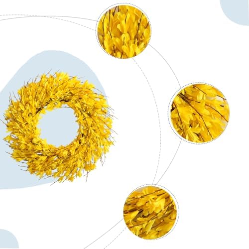 22inch Artificial Forsythia Flower Wreaths Spring Summer Fall Wreath Silk Leaves Wreath for Front Door Wreaths Porch Farmhouse Patio Garden Home Decor (Yellow) - Image 3