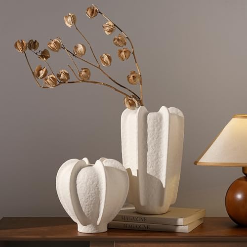 Ceramic Flower Vase Home Decor,9.1" Rustic Vintage Starfruit Shaped Beige Terracotta Vases，Modern Boho Living Room Farmhouse Table Vases Living Room Decor，Shelf Coffee Dining Desk Fireplace - Image 7