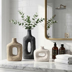 DREAMLOOM Ceramic Vase Set of 3, Black - Image 6