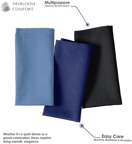 Multi Color Cloth Napkins 17x17 Inch - Set of 12 - Soft, Absorbent - 100% Cotton, Hotel Quality Napkin for Table, Dinner, Weddings, Everyday Dining - Sky Blue, Indigo Blue, Black - Image 5