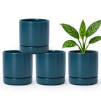 D'vine Dev 4-Pack Ceramic Pots with Saucers, Teal, 4.7 in, 94-X-B-9 by DvineDevPlanterPotsandStand