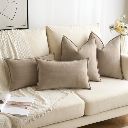 MIULEE Pack of 2 Khaki Euro Shams Chenille Pillow Covers 26x26 Inch - Image 4