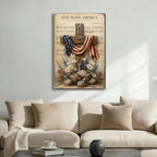 Ship Next Day – Patriotic Canvas Wall Art, God Bless America Cross with Flag, Rustic Country Farmhouse Decor, Wildflowers and Rocks, Americana Framed Prints for Bedroom - Image 2