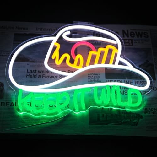 Keep It Wild Neon Sign Cowboy Hat LED Neon Light for Bedroom Man Cave Decor - Image 7