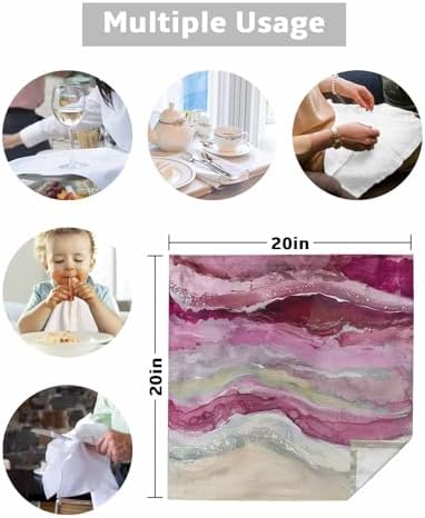 Rose Red Coastal Cloth Napkins Set of 8, Holiday Napkins for Baby Shower, Spring Summer Ocean Beach Nautical Sea Wave Washable Reusable Dinner Napkins for Cocktail Wedding Party, 20 x 20 Inch - Image 5
