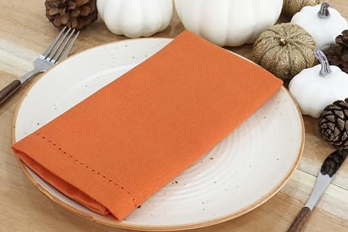 PurpleEssences Hemstitch Cloth Napkins 18x18 in Set of 12 - Orange - Image 2
