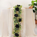 1 Pack Artificial Garland Eucalyptus Vine with 12 Roses for Home Decor Wedding Table Runner Centerpiece DIY Wreath Decor (Black) - Image 2