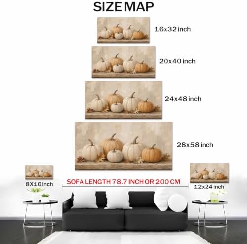 WAXWHELK Pumpkin Fall Canvas Wall Art Beige Neutral Autumn Painting Pictures Rustic Farmhouse Thanksgiving Home Decor Artwork for Living Room Bedroom (24"x47") - Image 5