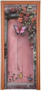 Burbuja Valentine Flowers Pink Wood Door Cover, Stretch Fabric Backdrop Door Porch Covers for Home Party Holidays Decoration, 35x79 In by Burbuja