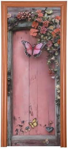Burbuja Valentine Flowers Pink Wood Door Cover, Stretch Fabric Backdrop Door Porch Covers for Home Party Holidays Decoration, 35x79 In by Burbuja