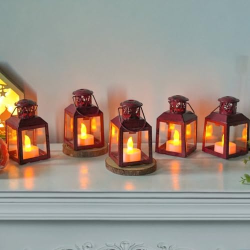 TRIROCKS 6 Pcs Small Metal Candle Lanterns Vintage Hanging House Tealight Lantern Decorative Candle Tea Light Holders for Table Valentine Patio Indoor Outdoor Gifts(Red) - Image 4
